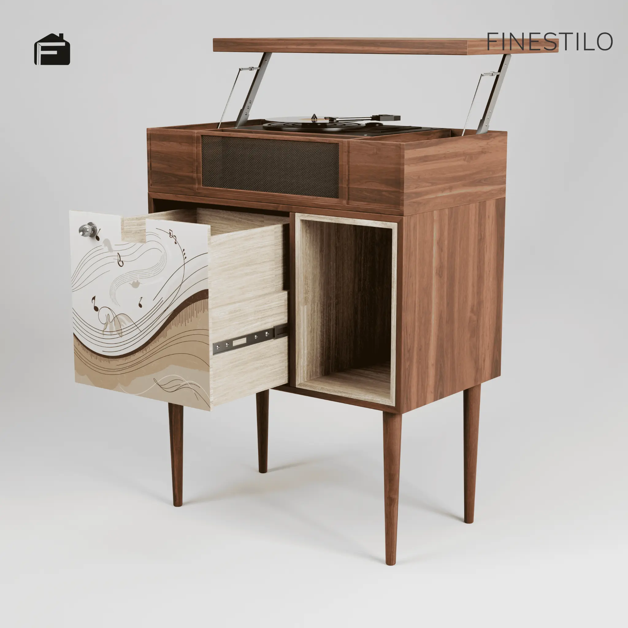 record holder stand with drawer