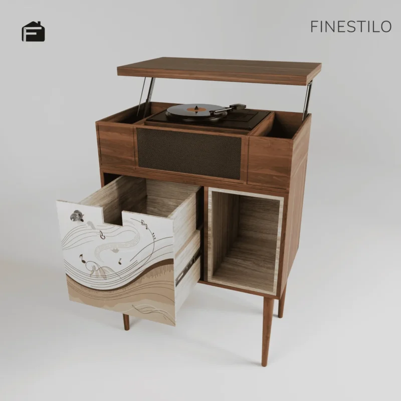 wooden turntable stand with speakers